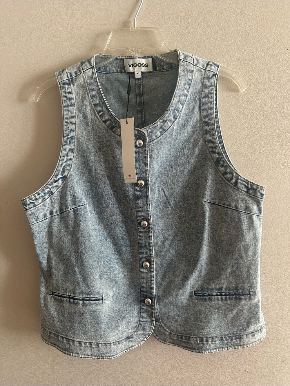 ✨VIGOSS Light Wash Denim Button-Front Vest - Light Blue Size XL NWT